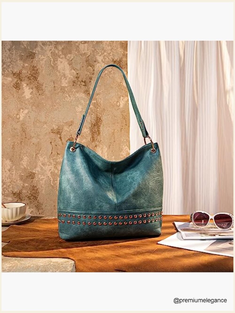 Large Vegan Leather Hobo Bag with Zipper, Shoulder Purse - Picture 2 of 7